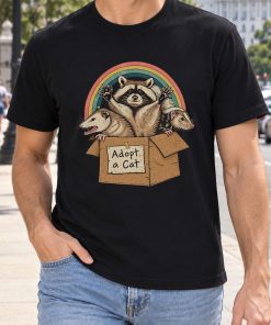 Adopt a Cat Shirt – Funny Raccoon & Opossum Retro Rainbow Unisex Tee