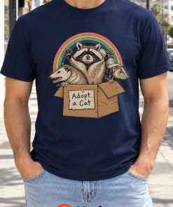 Adopt a Cat Shirt – Funny Raccoon & Opossum Retro Rainbow Unisex Tee