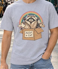 Adopt a Cat Shirt – Funny Raccoon & Opossum Retro Rainbow Unisex Tee