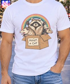 Adopt a Cat Shirt – Funny Raccoon & Opossum Retro Rainbow Unisex Tee
