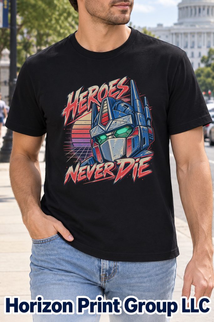 Retro Synthwave Robot Heroes Never Die Shirt