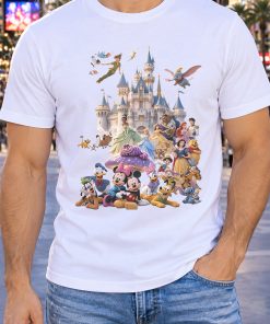 magical castle and fairytale character collage tee white t shirt