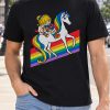 retro 80s rainbow girl riding white horse shirt v black t shirt