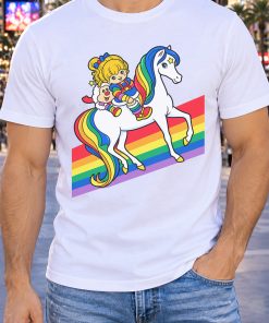 retro 80s rainbow girl riding white horse shirt v white t shirt retro 80s rainbow girl riding white horse shirt v white t shirt