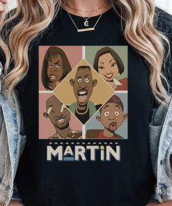 retro 90s sitcom cartoon cast collage tee black