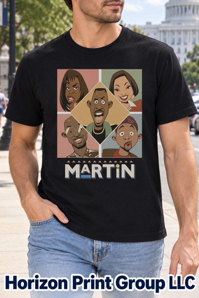 retro 90s sitcom cartoon cast collage tee black t shirt