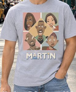 retro 90s sitcom cartoon cast collage tee sport grey